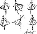 set of graphic hand-drawn ballerinas in different dancing poses Royalty Free Stock Photo